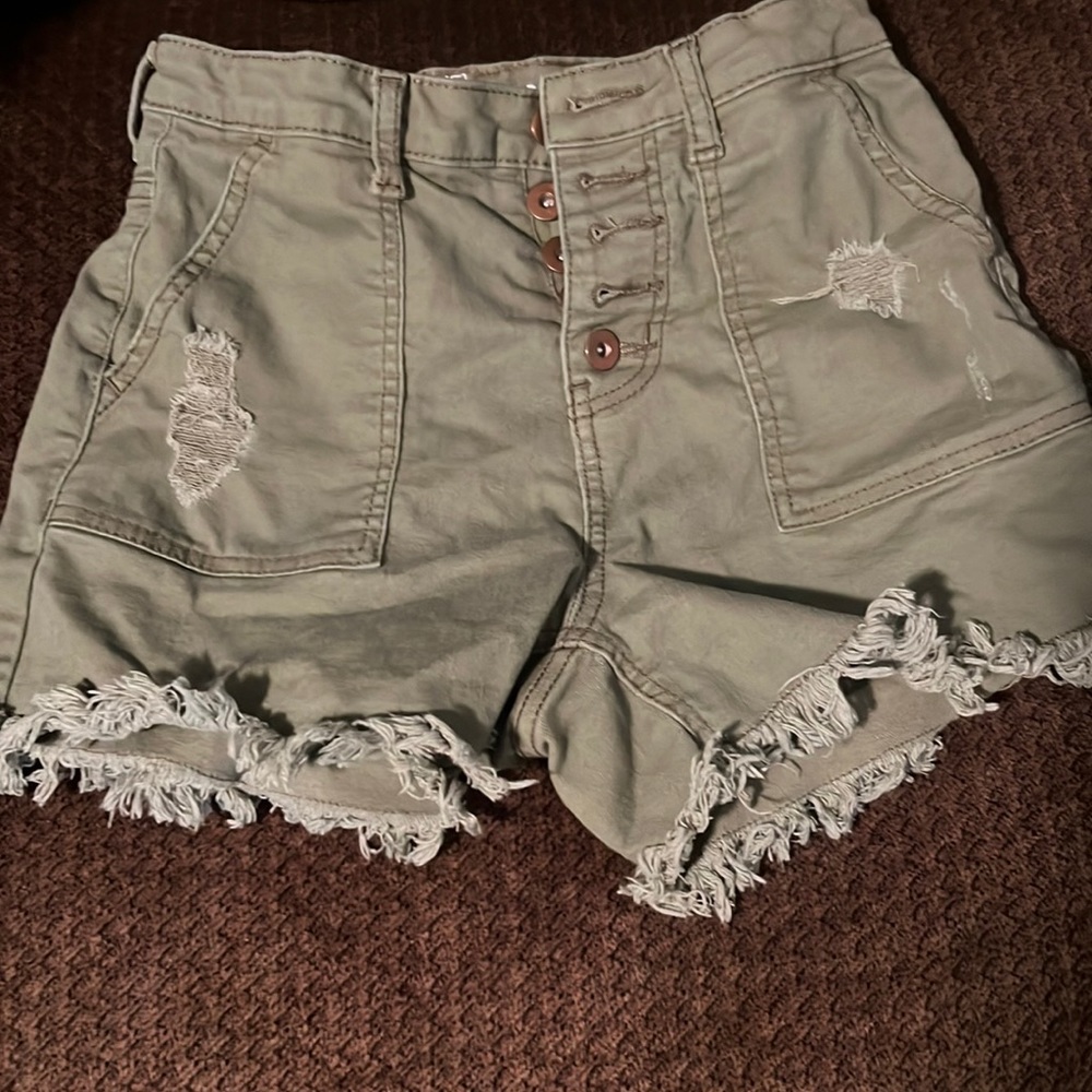 high rise army green shorts